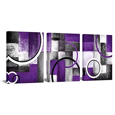 Visual Art Decor Rustic Abstract Geometric Circle Canvas Wall Art Grey Purple Prints for Living Room Bedroom Decoration Ready to Hang