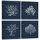 HOMEOART Coral Canvas Wall Art Prints Ocean Navy Blue Coastal Artwork Beach Home Decor Picture Framed Ready to Hang 12x12x4 Pieces