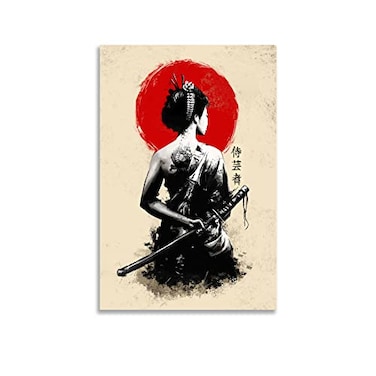 XDTIOPIMY Retro Asian Japanese Wall Art Canvas Poster Geisha Samurai Canvas Print Wall Decor Unframed 16x24 Inches
