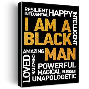 Nurawo Positive Black Man Wall Art Canvas Print Inspirational I Am a Black Man Poster Framed Artwork Motivational Painting for Home Wall Tabletop Decor