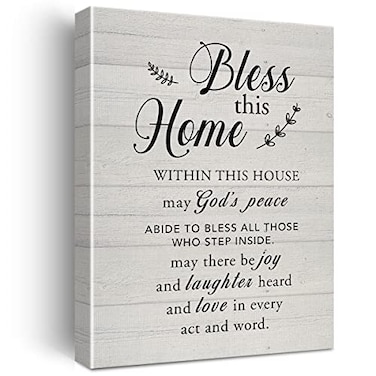 Nurawo New Home Religious Wall Art Bless This Home Canvas Print with Inspirational Quote Framed Artwork Painting for Rustic Wall Tabletop Decor Housewarming Gifts