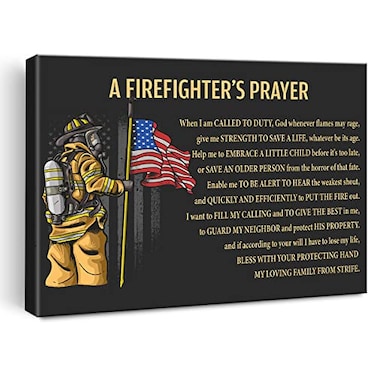 Nurawo Motivational Art Wall Decor a Firefighters Prayer Canvas Print Framed Firefighter Painting for Home Office Wall Tabletop Decor