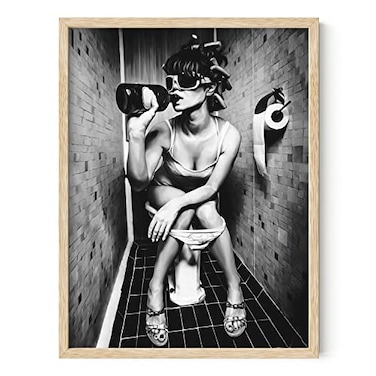 HAUS AND HUES Girl Bathroom Wall Art Black and White Decor Picture for Wall Black Frame 12x16