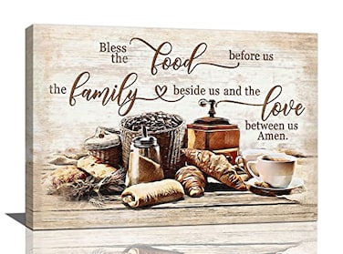 jerkboo Christian Kitchen Wall Art Coffee Bread Wall Decor Rustic Coffee Theme Bless Motivational Quotes Dining Room Picture Canvas Prints Framed Modern Artwork for Home Living Room Restaurant Kitchen