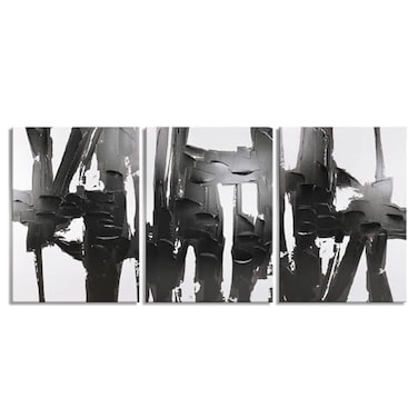 Pinetree Art 3 Panels Black and White Abstract Canvas Wall Art Prints 3D Textured Painting for Living Room Small