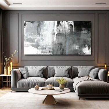 Kureful Large Canvas Wall ArtBlack And White Abstract Wall Art for Living RoomHandPainted Artwork Decor for Dinning Room Bedroom Hotel Office Kitchen 29x58 In