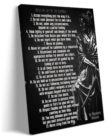 Anypicrt Japanese Samurai Wall Art Framed Life Rules Wall Art Quotes Prints Black Motivational Poster For Room Decor Framed 12x18 inch