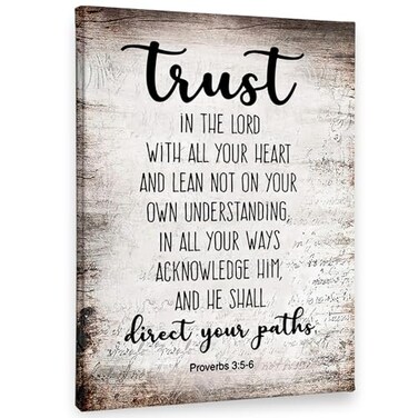PHAMTE Proverbs 356 Trust In The Lord With All Your Heart Christian Wall Art Bible Scripture Wall Decor Christian Bible Scripture Print Framed Canvas Wall Art Home Room Office Church Decor11x14