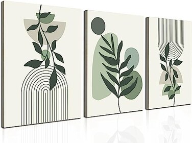 Induslyfe Large Framed Boho Canvas Wall Art Set of 3 Mid Century Modern room Decor Minimalist Geometric Abstract Boho Bathroom wall art Canvas Prints Ready To Hang Bedroom decor Sage Green
