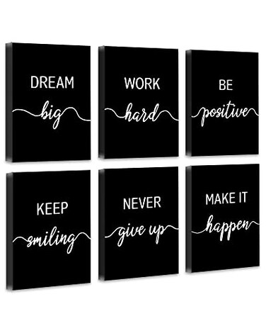 Drsoum Motivational Wall Decor Inspirational Office Wall Art Framed Black Quotes for Living Room Encouraging Canvas Posters for Office Bedroom Sayings 8 x10in x6 PCS Framed