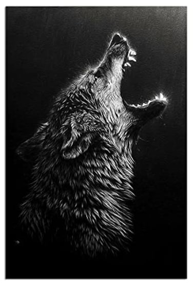 kerneLight Wolf Wall Decor Wolves Poster Black and White Abstract Canvas Wall Art Prints Modern Oil Art Wall Paintings for Living Room Bedroom Home Office Decoration Unframed 16 x 24