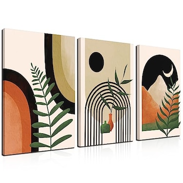 Gisipameis Large Framed Boho Wall Art PaintingBoho wall artRoom Decor Mid Century Modern Wall ArtNeutral Abstract Geometric Prints Black Beige Orange Minimalist Art Framed Canvas Prints for bedroom Ba