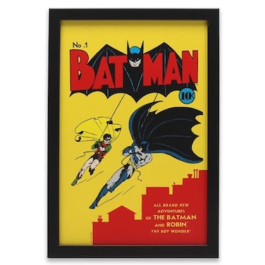 Open Road Brands DC Comics Batman Comic Book Cover Framed Wood Wall Decor Retro Batman Wall Art for Man Cave or Movie Room