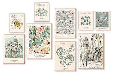 KBKBART 9 PCS Sage Green Wall Art Eclectic Decor Abstract Posters for Room Aesthetic Matisse Wall Art for Bedroom
