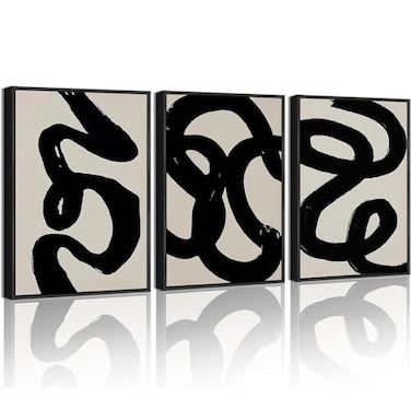PHOPAGO Black Abstract Wall Art Ink Wash Minimalist Lines Framed Canvas Painting Artwork 11x14in Black Framed