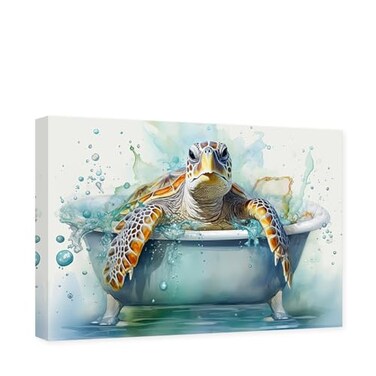 CCWACPP Sea Turtle Bathroom Wall Decor Sea Creature Canvas Wall Art Funny Turtle in Bathtub Picture Ocean Theme Painting Decor Frame Sea Turtle 2 1200 x 1800