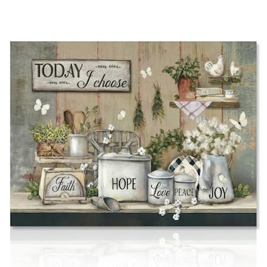 Dazzlewall Rustic Farmhouse Kitchen Wall Art Country Farm Kitchen Pictures Motivational Canvas Poster for Kitchen Dining Room 12x16in Unframed