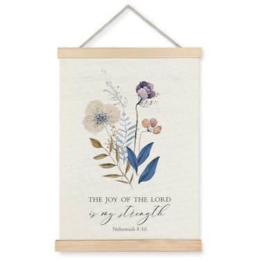 Supwhd Christian Wall Decor the Joy of the Lord is My Strength Bible Verses Wall Decor Scripture Wall Art for Bedroom Living Room Office 12x16