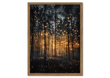 WARTHZ Whimsical Nature Forest Wall Art Enchanted Forest Landscape Wall Decor Painting Dark Magical Tree 3D Texture Hand Drawn Sandstone Artwork for Bedroom Living Room 12x16 inch Wood Framed