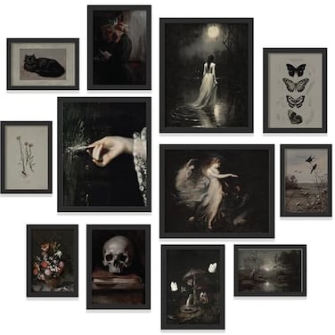97 Decor FRAMED Gothic Wall Art Dark Academia Decor For Bedroom Dark Academia Wall Art Framed Halloween Gothic Decorations For Home Goth Room Decorations Aesthetic Pictures BLACK FRAME