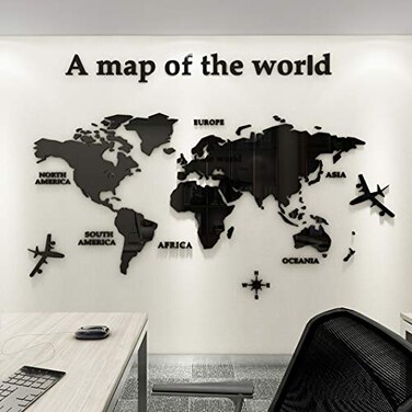 guangmu 3D Wall Stickers DIY World Map Wall Decal Sticker Murals Map Wall Dcor for Living Room Bedroom TV Background Home DecorationsBlackM 120x60 cm