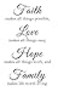 Newclew Faith Makes All Things Possible Love Makes All Things Easy Hope Make All Things Work and Family Makes Life Worth Living Wall Dcor Decal Prayer Church Jesus 13Wx21L Black