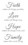 Newclew Faith Makes All Things Possible Love Makes All Things Easy Hope Make All Things Work and Family Makes Life Worth Living Wall Dcor Decal Prayer Church Jesus 13Wx21L Black