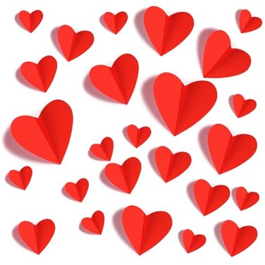 YOTNUS 60 Pcs ValentinesDayWallDecorations 3D Heart Valentine Wall Stickers Waterproof Wall Decals for Wedding Anniversary Party Bedroom Home Office School Decor 4 Different Sizes Red
