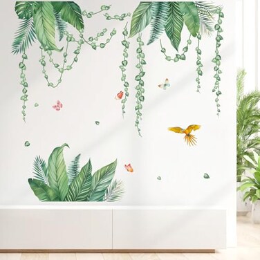 decalmile Tropical Leaves Wall Decals Hanging Vines Green Plants Wall Stickers Living Room Bedroom Office Wall Decor