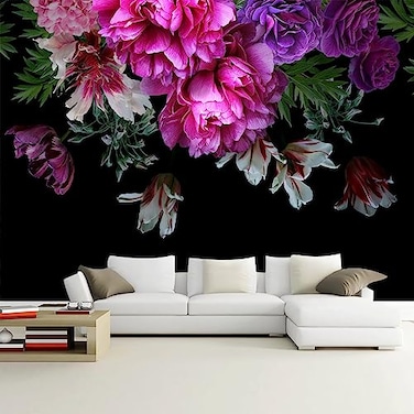WFBHUAPurple Peony Floral Wallpaper Tropical Botanical Leaf Rose Flower Wall Mural for BedroomNot Peel and Stick