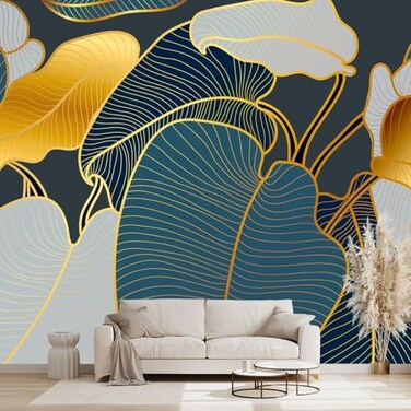 WXHFM Golden Botanical Leaf wallpeper Living Room Bedroom wall Mural 137x96Not Peel and Stick