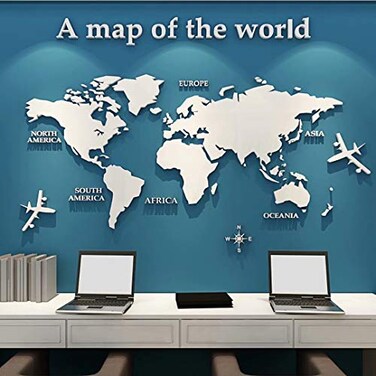guangmu 3D DIY World Map Wall Decal Sticker Murals Map Wall Decor for Living Room Bedroom White M 120x60 cm