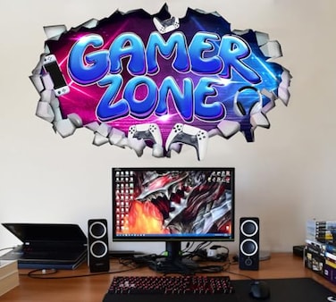 YIMEHDAN Large 3D Gamer Zone Wall Decals 207x346 Video Gaming Vinyl Wall Stickers for Game Lover Removable Video Game Artwork for Boys Playroom Bedroom Decor