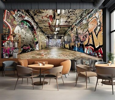 CliouarTunnel Trendy Graffiti wall Mural wallpaper103 x 69Not Peel and Stick
