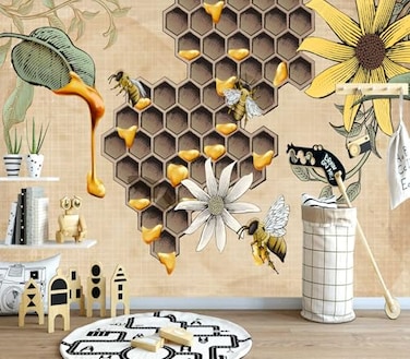 CliouarBees Collecting Honey Sunflower wall Mural wallpaper137 x 100Not Peel and Stick