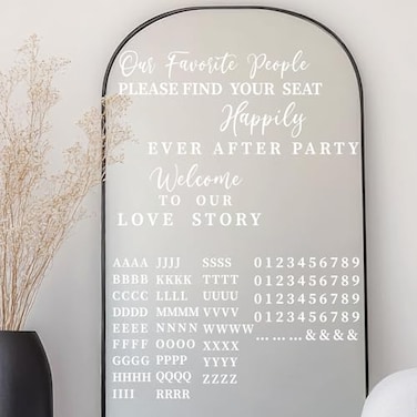 MotiMind 4 Pcs Wedding Mirror Welcome Sign Decal Seating Chart Stickers DIY Wedding Party Supplies Removable Vinyl Letter Decals for Bridal Shower Marriage ReceptionWelcomeWhite