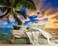 Jdayda Sunset Beach Wallpaper Hawaiian Seascape Palm Tree Wall Mural for Bedroom Living Room Not SelfAdhesive