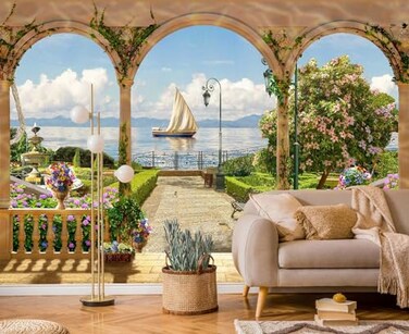 Jdayda Garden Wallpaper Seascape Sailboat Wall Mural for Bedroom Living Room Not SelfAdhesive