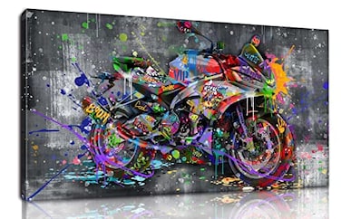 SIXTTART Banksy Motorcycles WallArt Graffiti Canvas Art Wall Decor Large Wall Decor For Living Room Ready To Hang Size 59 x 29