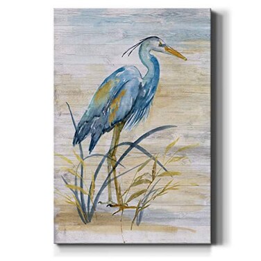 Renditions Gallery Animals Wall Art Abstract Paintings for Decor Rustic Yellow Blue Heron Bird Canvas Artwork Prints for Bedroom Living Room Office Walls 18X27 LT15