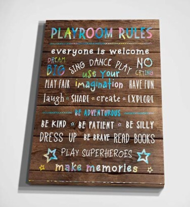 Renditions Gallery Funny Playroom Rules Sign Board Art Be Patient Everyone is Welcome Canvas Artwork Prints for Home Classroom Decor 12x18 LT14