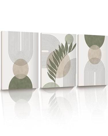 HesenDot 30x40CM Sage Green Boho Wall ArtFramed Canvas Bathroom Wall Art Pictures MidCentury Modern Wood Framed Abstract Prints for BedroomMinimalist Office Wall Decor 3Pack
