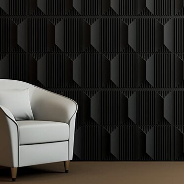 Art3dwallpanels PVC 3D Wall Panel for Interior Wall Dcor 197 x 197 Wall Decor PVC 3D Wall Panels 3D Textured Wall Panels Pack of 12 Tiles Black