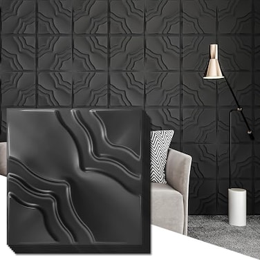 Art3dwallpanels 33 Pack 3D Wall Panel 2 Different Effects PVC Textured Wall Panels for Interior Wall Dcor 12 x12 Inch Cover 32SqFt Black