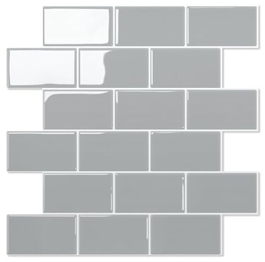 STICKGOO 10Sheet Subway Tiles Self Adhesive Kitchen Splashbacks Peel and Stick Wall Tile Stickers Stick on Tiles Splashback Light Grey Thicker Design