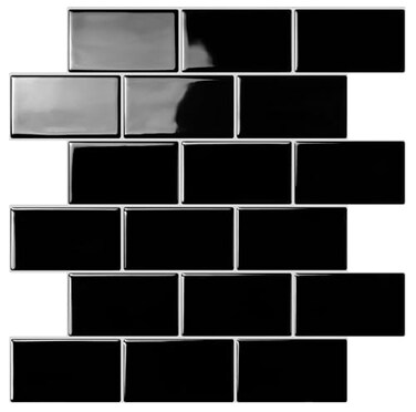 STICKGOO Subway Tiles Peel and Stick Backsplash Stick on Tiles Kitchen Backsplash in Black Sample Thicker Design 12 x 12
