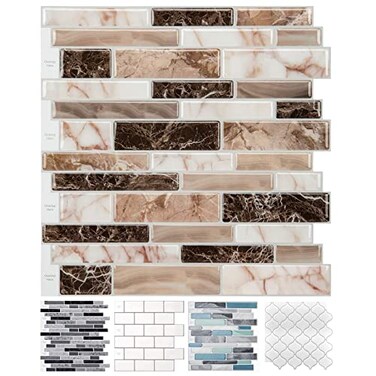 LONGKING 10Sheet Peel and Stick Tile Backsplash Vinyl 3D SelfAdhesive Tile Stickers for Kitchen Bathroom Counter Top Marble 77