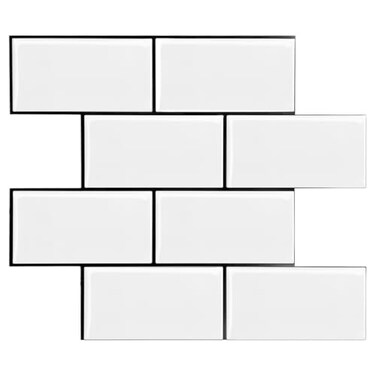 STICKGOO 10Sheet Backsplash Peel and Stick Subway Tile Self Adhesive Vinyl Wall Tiles Stick on Backsplash for Kitchen and BathroomThicker Design White with Black Grout