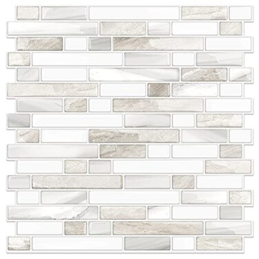 STICKGOO Thicker Design Peel and Stick Self Adhesive Stick On Tile Backsplash for Kitchen and Bathroom Beige White 1212 10 Sheets