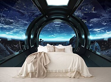 Reyhui 3D Spaceship Wall Mural Wallpaper Universe Large Wallpaper for Kids Bedroom Living Room Decor not selfAdhesive